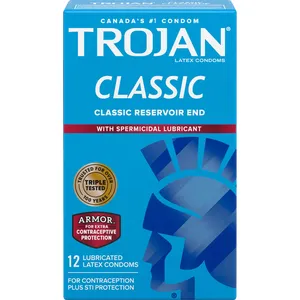 Trojan Classic Lubricated Condoms with Spermicidal Lubricant - Premium Latex for Protection