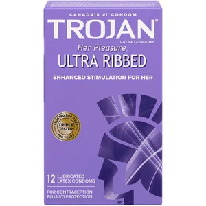 Trojan Her Pleasure Ultra Ribbed Lubricated Condoms - Enhance Sensation & Comfort for Couples