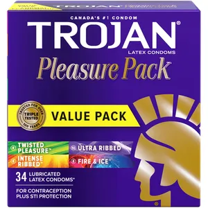 Trojan Pleasure Pack Assorted Lubricated Condoms - Extra Stimulating for Enhanced Sensation