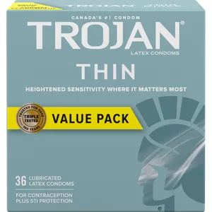 Trojan Thin Lubricated Condoms â€“ Heightened Sensitivity, Premium Quality Latex, Special Reservoir End