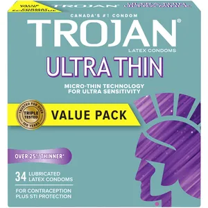 Trojan Ultra Thin Lubricated Condoms - 25% Thinner, Silky Smooth, Low Odor, Extra Safety