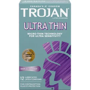 Trojan Ultra Thin Lubricated Condoms - Natural Feel, Premium Quality Latex, Extra Safety Reservoir