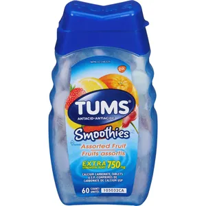Tums Extra Strength Smoothie Assorted Fruit 60 Count - Fast Heartburn Relief Chewable Antacid