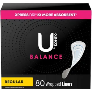 U By Kotex Lightdays Plus Panty Liners, Regular Length, 80 Count - Ultra Thin, Hypoallergenic Protection