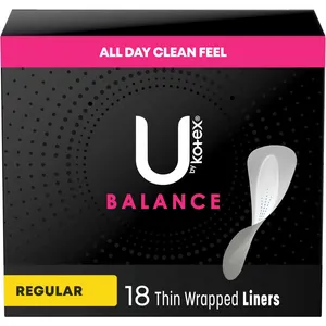 U by Kotex Balance Daily Wrapped Panty Liners, Light Absorbency, Regular Length, 18 Count