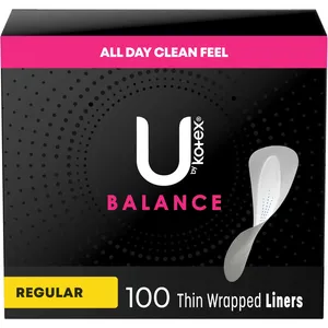 U by Kotex Barely There Thin Panty Liners, Regular Length, Light Absorbency, 100 ct, ComfortFlex Design