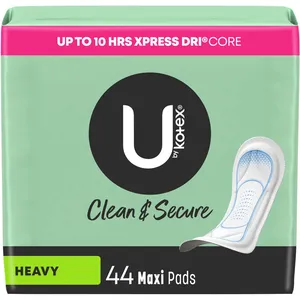 U by Kotex Clean & Secure Maxi Pads, Heavy Absorbency, 44 Count for All-Day Protection
