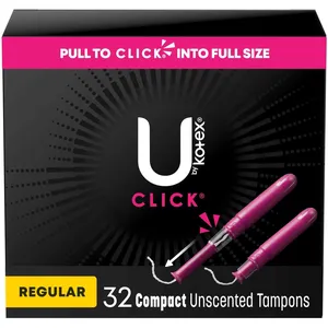 U by Kotex Click Compact Tampons, Regular, 32 ct - #1 Leak-Free, Fragrance-Free Protection