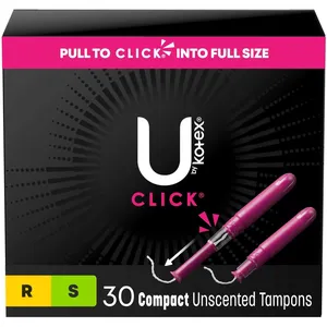 U by Kotex Click Compact Tampons - Regular/Super, 30 ct, Leak-Free Protection, Smooth Tip Comfort