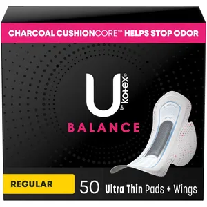 U by Kotex Ultra Thin Pads with Wings, Regular Absorbency, Odour-Control, 50 Count