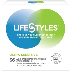 Ultra Sensitive 36 Lubricated Latex Condoms - Maximum Sensitivity and Comfort, 53mm Width