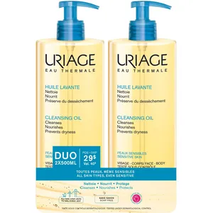 Uriage Cleansing Oil Duo for Hydrated and Nourished Skin, Gentle Cleansing, 200ml Each