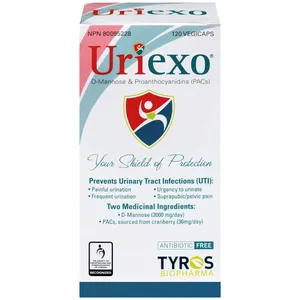 Uriexo D-Mannose & Proanthocyanidins PACs for UTI Prevention, Antibiotic-Free, Easy to Swallow