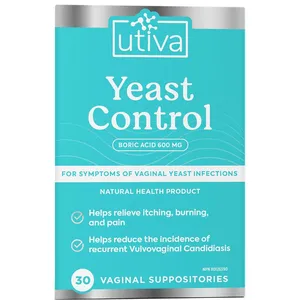 Utiva Yeast Control - 600 mg Boric Acid Vaginal Suppositories for Yeast Infection Relief