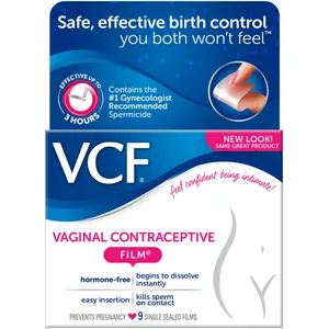 VCF Vaginal Contraceptive Film - Non-Hormonal & Instant Action - 28% Nonoxynol-9, Easy to Use