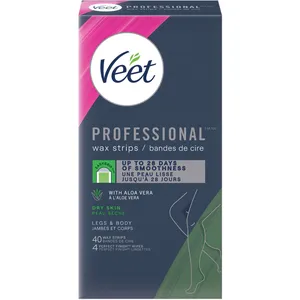 Veet Professional Wax Strips for Legs & Body - Dry Skin, Aloe Vera, EasyGrip, 28 Days Smoothness