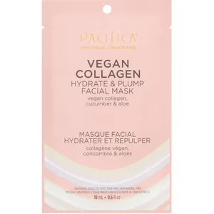 Vegan Collagen Hydrate & Plump Face Mask - Hydrating Sheet Mask for All Skin Types, 100% Vegan
