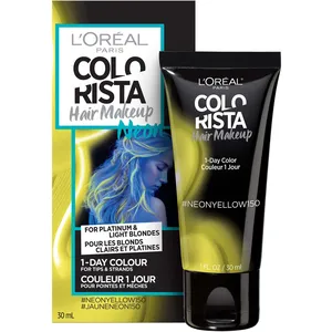 Vibrant L'Oréal Paris COLORISTA Neon Yellow Temporary Hair Makeup for Platinum Blondes - 1-Day Color