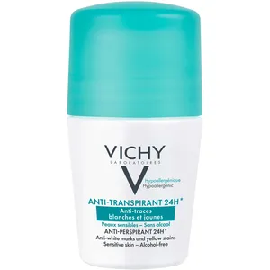 Vichy Anti-Traces Roll-on Deodorant 24h for Sensitive Skin, No Marks, Hypoallergenic Formula