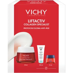 Vichy Liftactiv Collagen Specialist Day Kit - Face Cream + Cleanser & Night Cream Gifts for Firm Skin