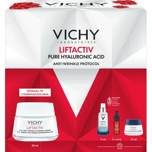 Vichy Liftactiv HA Anti-Wrinkle Firming Cream Kit - Day & Night Moisturizers with Vitamin C Serum