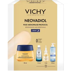 Vichy Neovadiol Post-Menopause Night Cream Kit with Mineral 89, Meno 5 Serum & Dercos Shampoo