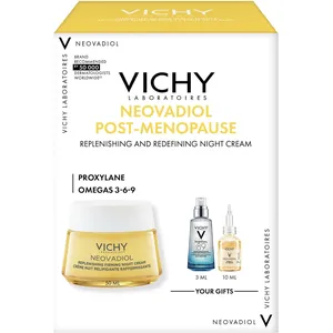 Vichy Neovadiol Post Menopause Night Set - Anti-Aging Cream with Bi Serum & Minéral 89 for All Skin Types