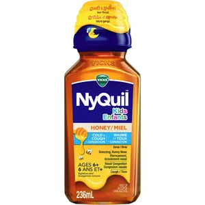 Vicks Kids NyQuil Honey Cold & Cough Relief for Ages 6+, Real Honey Flavor, Nighttime Comfort