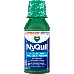 Vicks NyQuil Cold & Flu Liquid – Nighttime Relief, Original, 236 mL for Cough, Fever & Pain