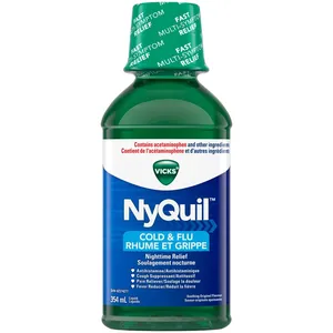 Vicks NyQuil Cold & Flu Nighttime Relief Liquid, Original, 354 ml - Fast Relief for Cough, Pain & Fever