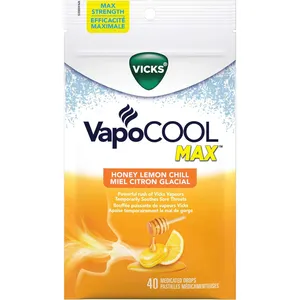 Vicks VapoCool Drops Honey Lemon Chill - Maximum Strength Sore Throat Relief with Real Honey