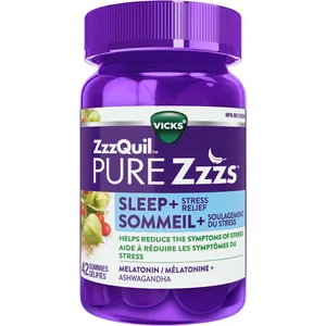 Vicks ZzzQuil PURE Zzzs Stress Relief Melatonin Sleep Aid Gummies with Ashwagandha