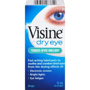Visine Tired Eye Relief Drops 15mL - Soothes and Moisturizes Dry Irritated Eyes with Dual Lubrication