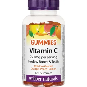 Vitamin C Gummies 250 mg - Delicious Orange, Peach & Lemon Flavors for Healthy Bones & Immunity