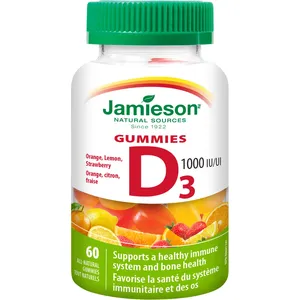 Vitamin D 1000 IU Gummies - Delicious Fruit Flavor, Supports Bone Health & Immune System, Non-GMO