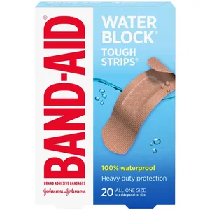 Waterproof Band-Aid Tough-Strips Adhesive Bandages, Super-Stick, Pack of 10 or 20, Fast Healing