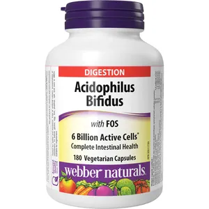 Webber Acidophilus Bifidus with FOS Probiotics - 6 Billion Active Cells for Digestive Health