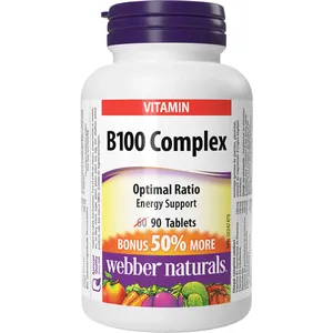 Webber B100 Complex - High Potency B Vitamins for Energy and Growth, 100 mg Each Tablet