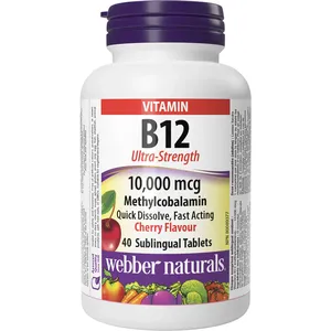 Webber B12 Ultra-Strength 10,000 mcg Sublingual Cherry Tablets for Immune & Energy Support