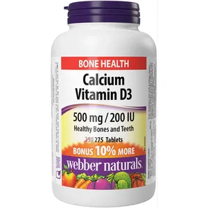 Webber Calcium Vitamin D3 500 mg/200 IU Supplement for Strong Bones and Teeth Health