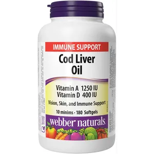 Webber Cod Liver Oil Softgels - 1250 IU Vitamin A & 400 IU Vitamin D for Immune and Bone Health