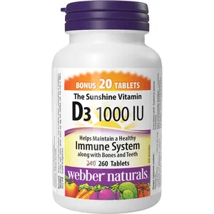 Webber D3 1000 IU Vitamin D3 Tablets - Supports Immune Function & Bone Health, 1000 IU, 60 Count