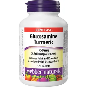 Webber Glucosamine Turmeric 750 mg Tablets for Joint Relief, 2500 mg Raw Herb, 60 Count