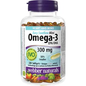 Webber Omega-3 Mini Easy Swallow 300 mg EPA/DHA Softgels for Heart and Brain Health