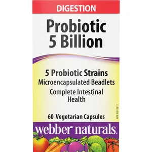 Webber Probiotic 5 Billion - 5 Strains for Digestive Health, Vegetarian Capsules