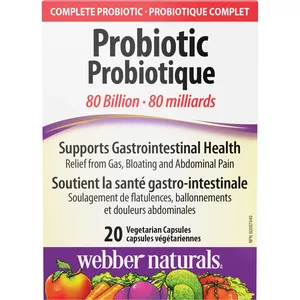 Webber Probiotic 80 Billion, 8 Strains for Gut Health, Relief from Bloating & Gas, Vegetarian Capsules