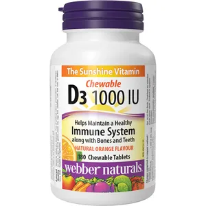 Webber Vitamin D3 Chewable 1000 IU - Natural Orange Flavor for Immune Support & Strong Bones
