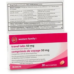 Western Family Anti-Nauseant Tablets 50mg - Relieve Motion Sickness, 30 Tablets for Fast Relief