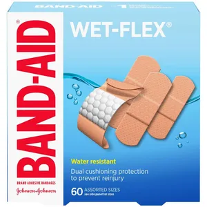 Wet-Flex Adhesive Bandages - Waterproof Cushioned Foam, Assorted Sizes for Kids & Adults, 60 Count