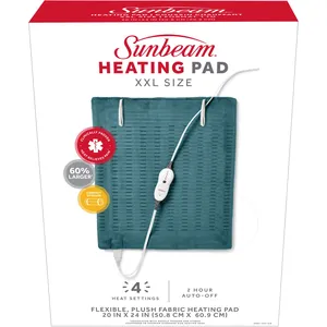 XXL Sunbeam Heating Pad 20x24-Inch - Soft Microplush, 4 Heat Settings, Auto Shutoff, Machine Washable